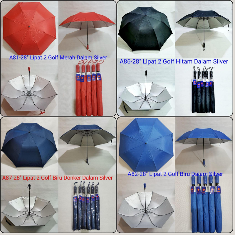 Payung Lipat 2 Polos Manual Dalam Silver Sakura A8