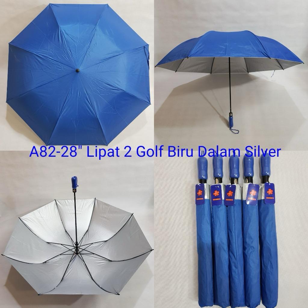 Payung Lipat 2 Polos Manual Dalam Silver Sakura A8