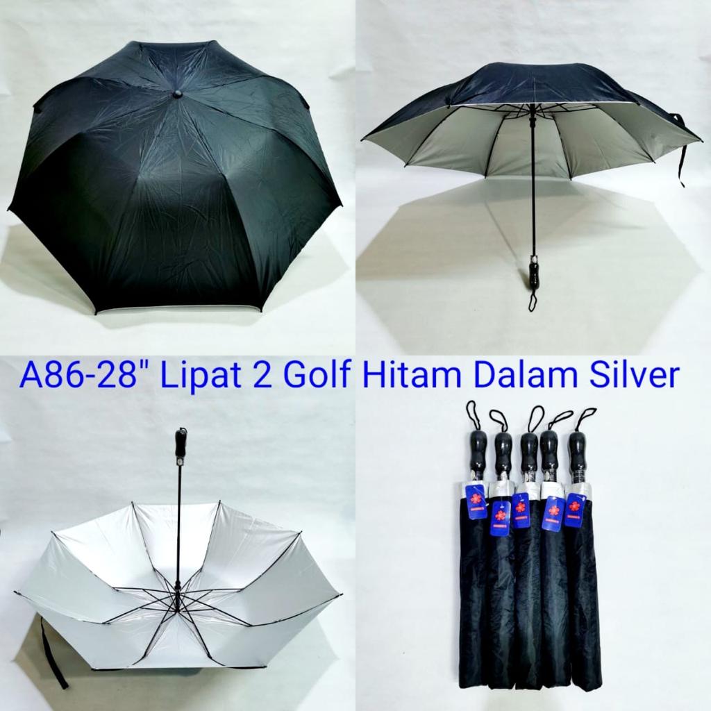 Payung Lipat 2 Polos Manual Dalam Silver Sakura A8