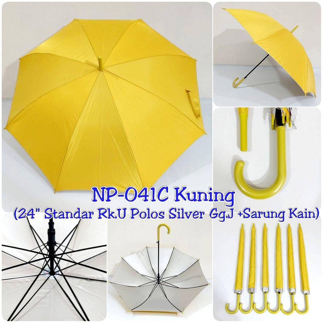 Payung Standard Polos Manual Dalam Silver Gagang J Nagoya NP041C
