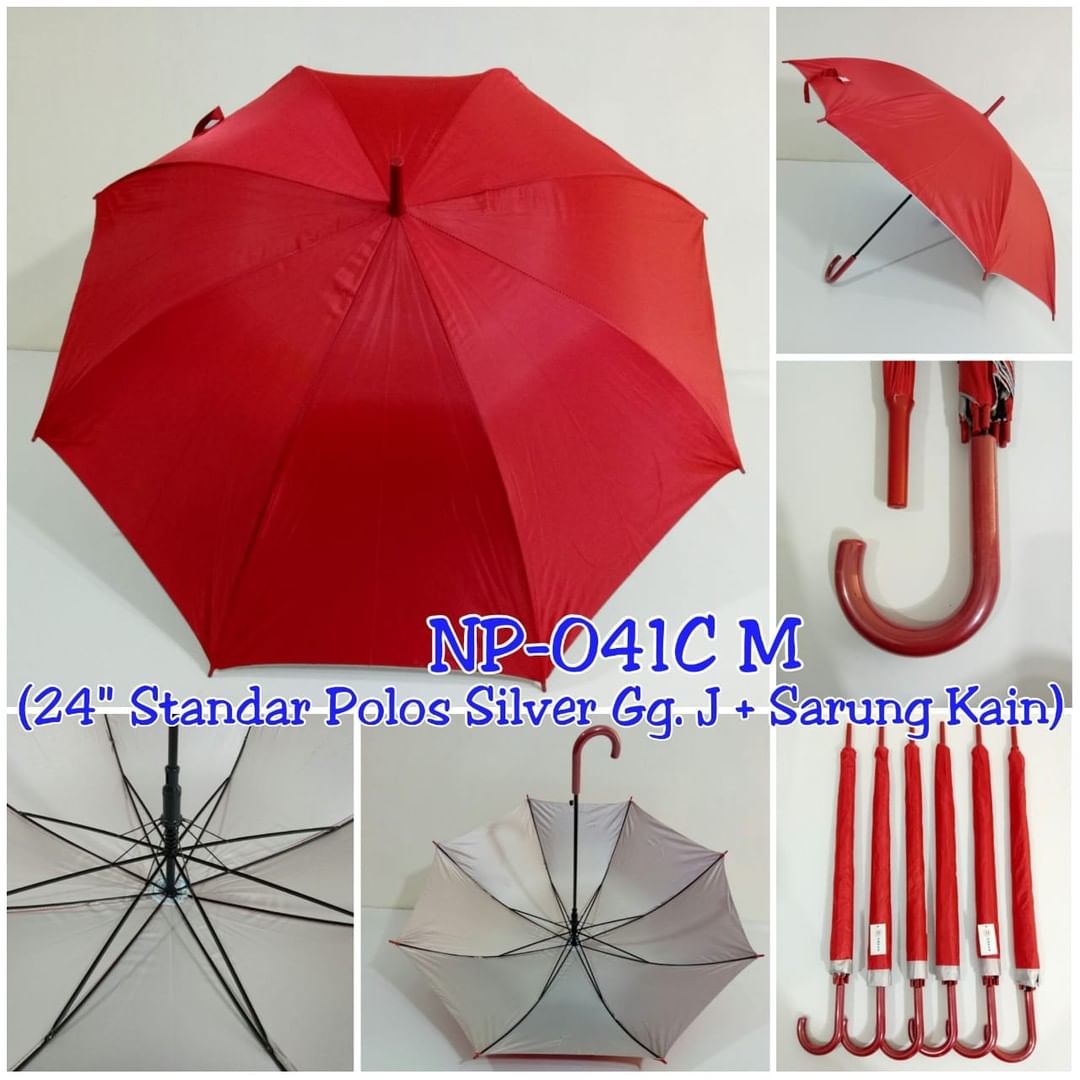 Payung Standard Polos Manual Dalam Silver Gagang J Nagoya NP041C