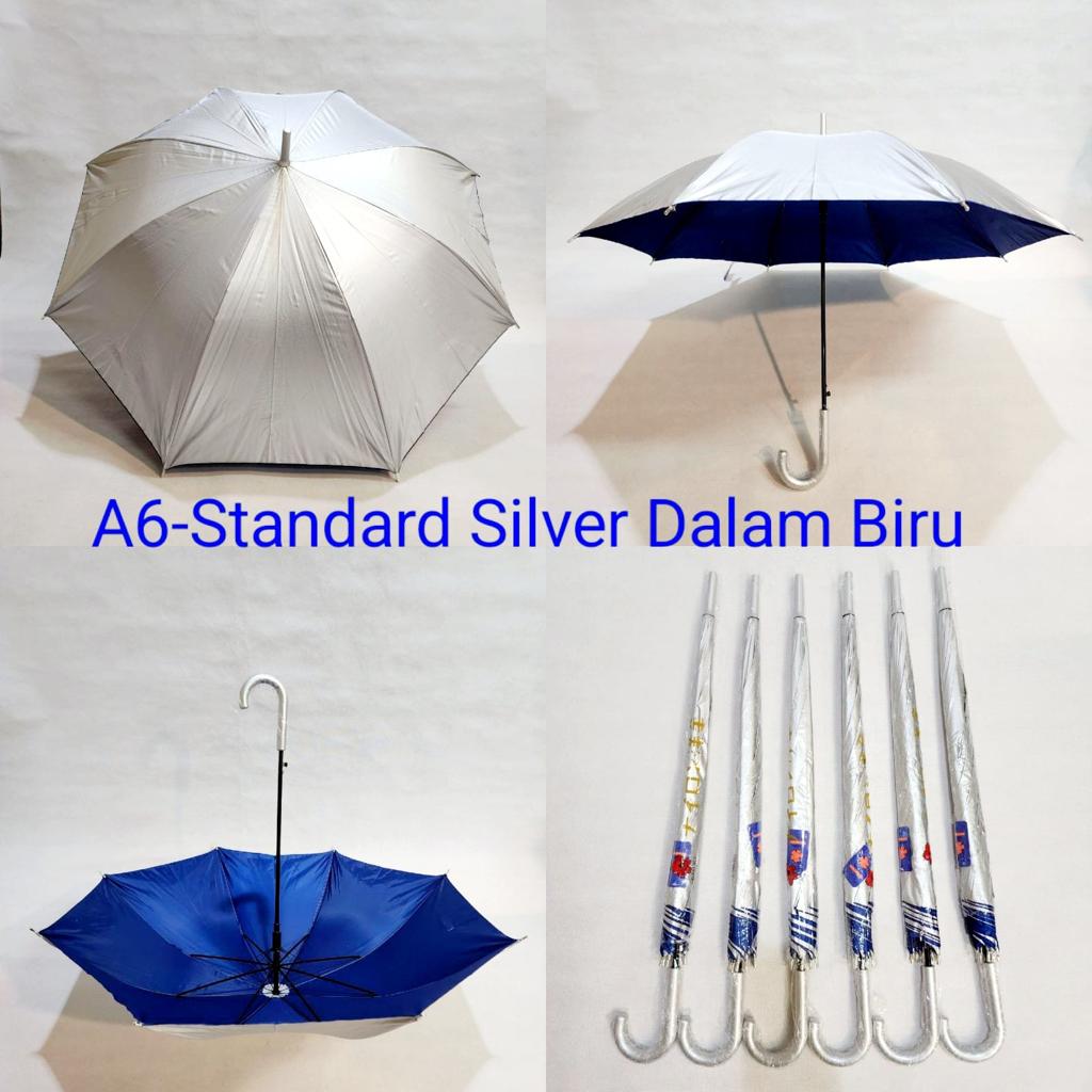 Payung Standard Polos Manual Silver Dalam Biru Sakura A6
