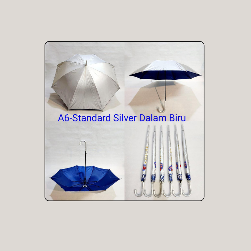 Payung Standard Polos Manual Silver Dalam Biru Sakura A6