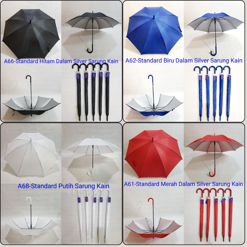 Payung Standard Polos Manual Dalam Silver Sakura A6 Warna