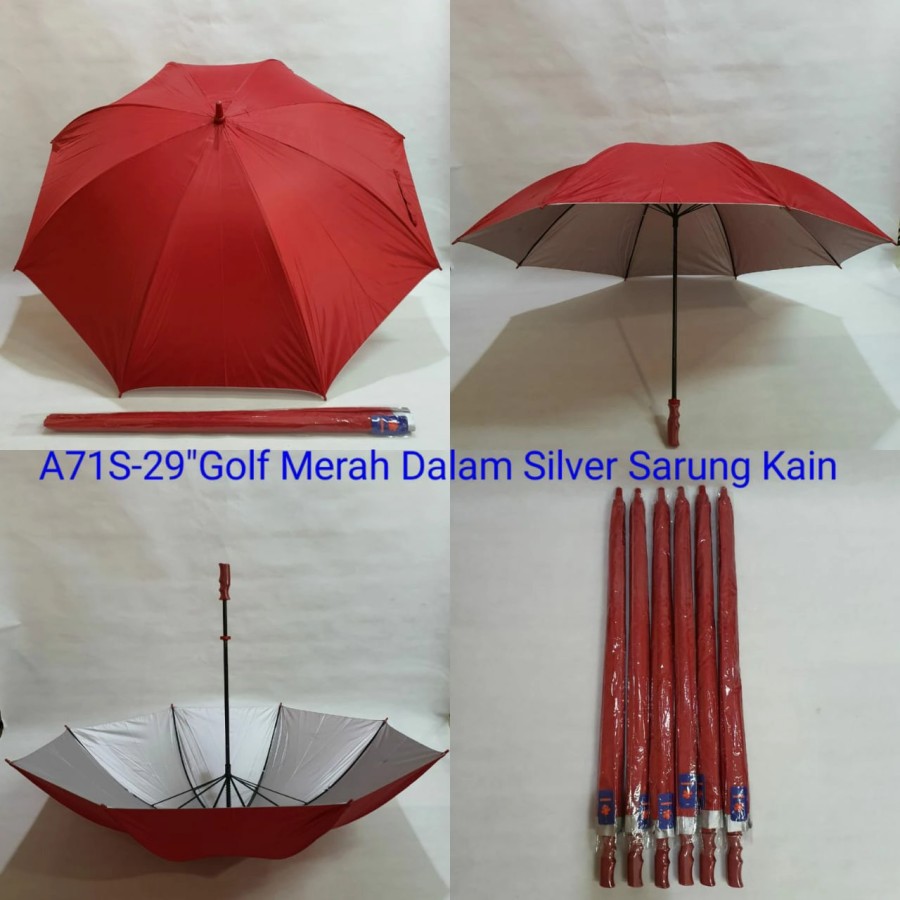 Payung Golf Polos Manual Dalam Silver dengan Sarung Sakura A7S