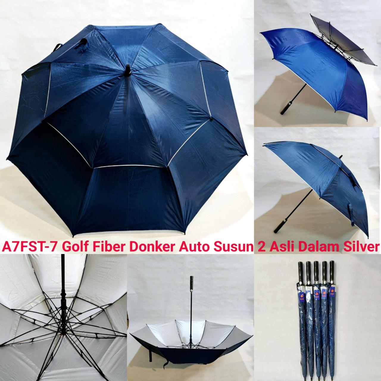 Payung Golf Polos Otomatis Fiber 2 Susun Dalam Silver Sakura A7FST