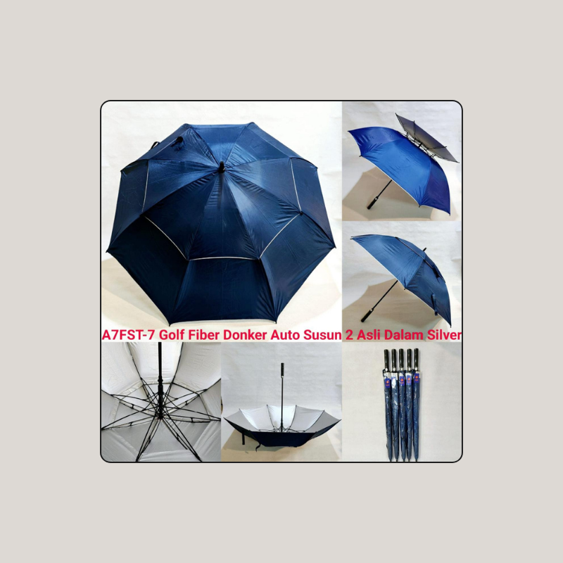 Payung Golf Polos Otomatis Fiber 2 Susun Dalam Silver Sakura A7FST