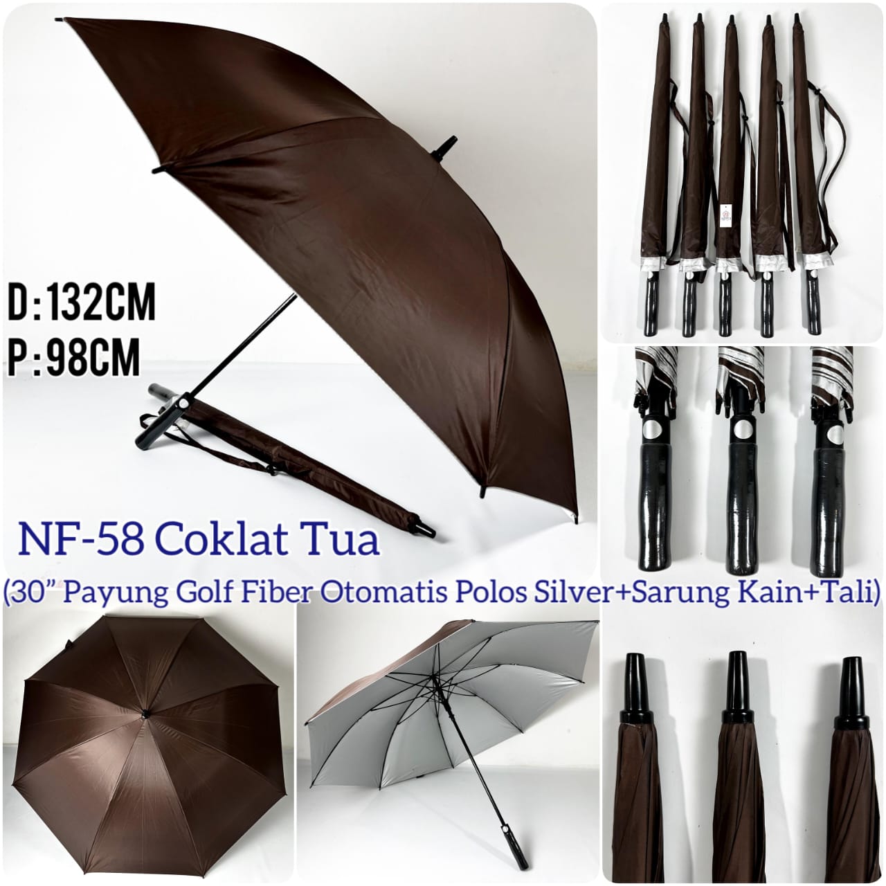 Payung Golf Polos Otomatis Fiber Dalam Silver Nagoya NF-58