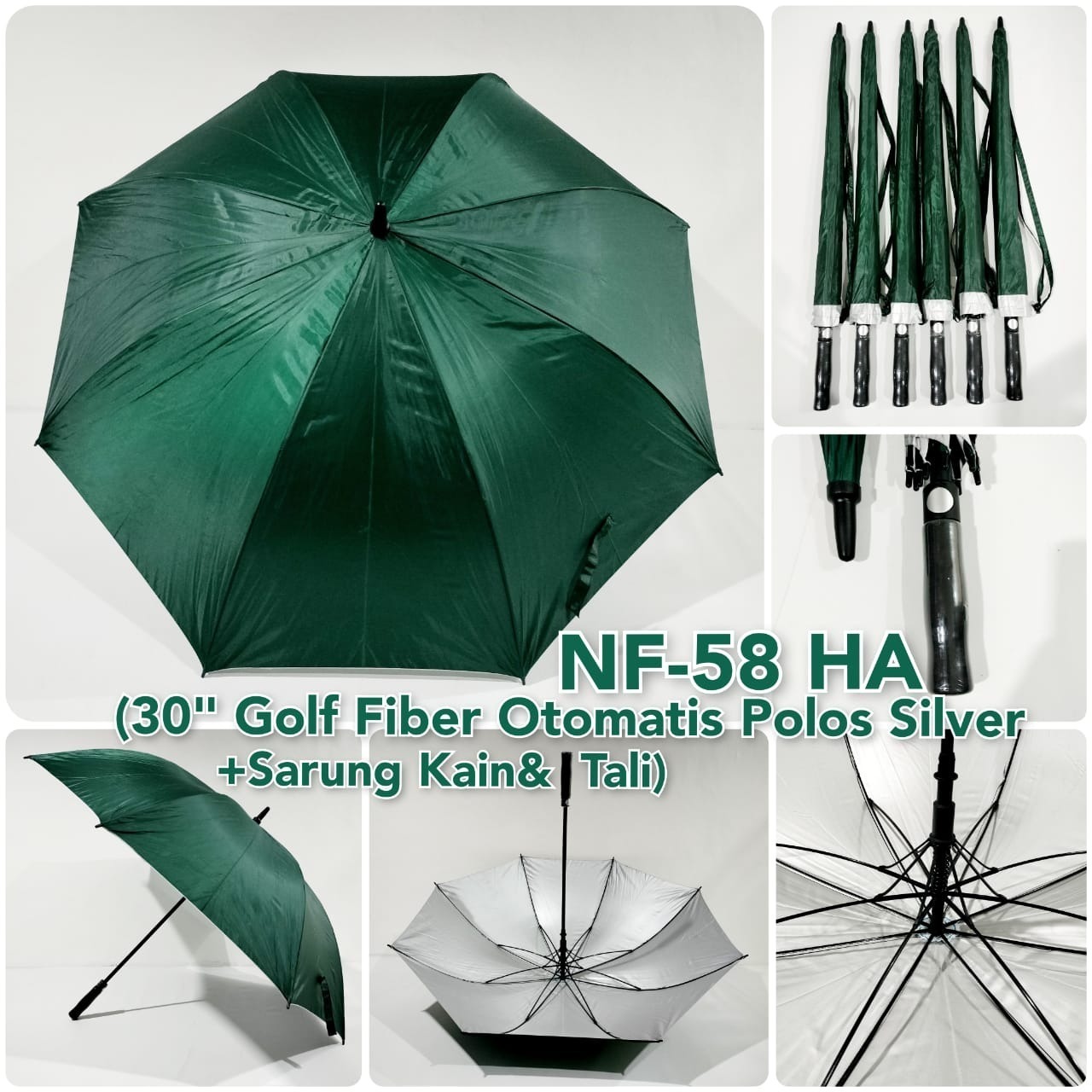 Payung Golf Polos Otomatis Fiber Dalam Silver Nagoya NF-58