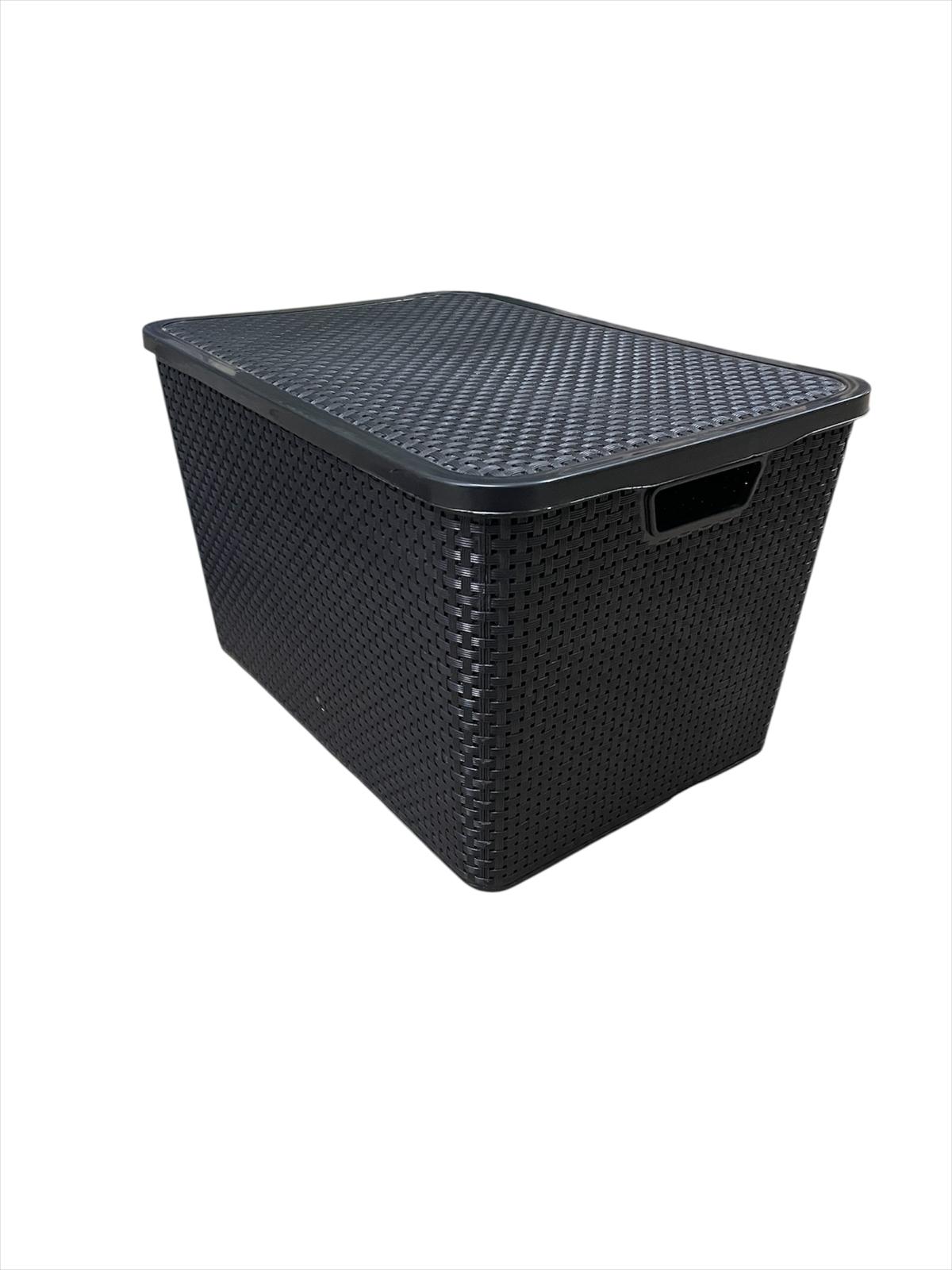 Canasto de plastico Imitacion Rattan con Tapa 40 lts.