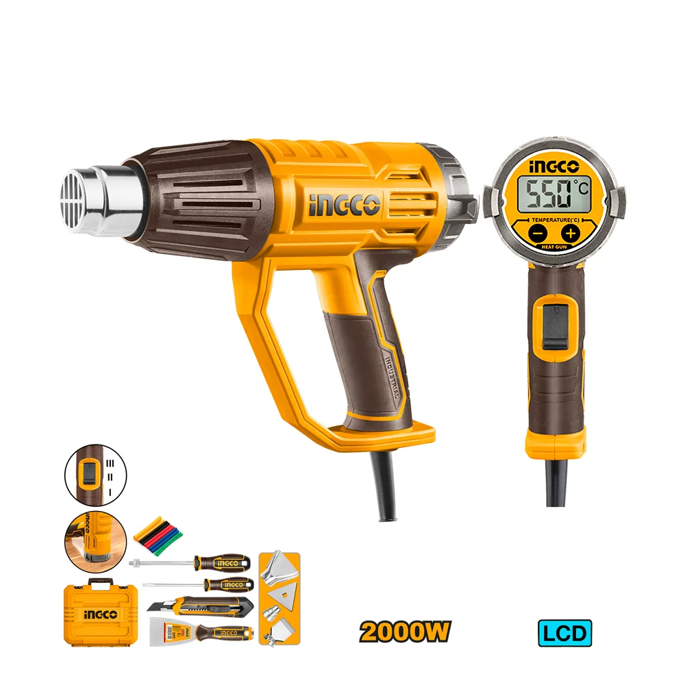 Pistola de Calor 2000w Ingco 3 velocidades kit con Valija y Accesotios