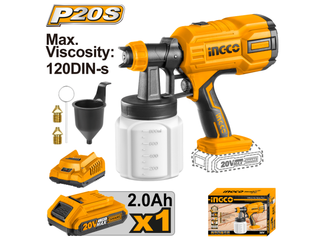 Equipo de pintar Ingco 20v con cargador más bateria2Ah