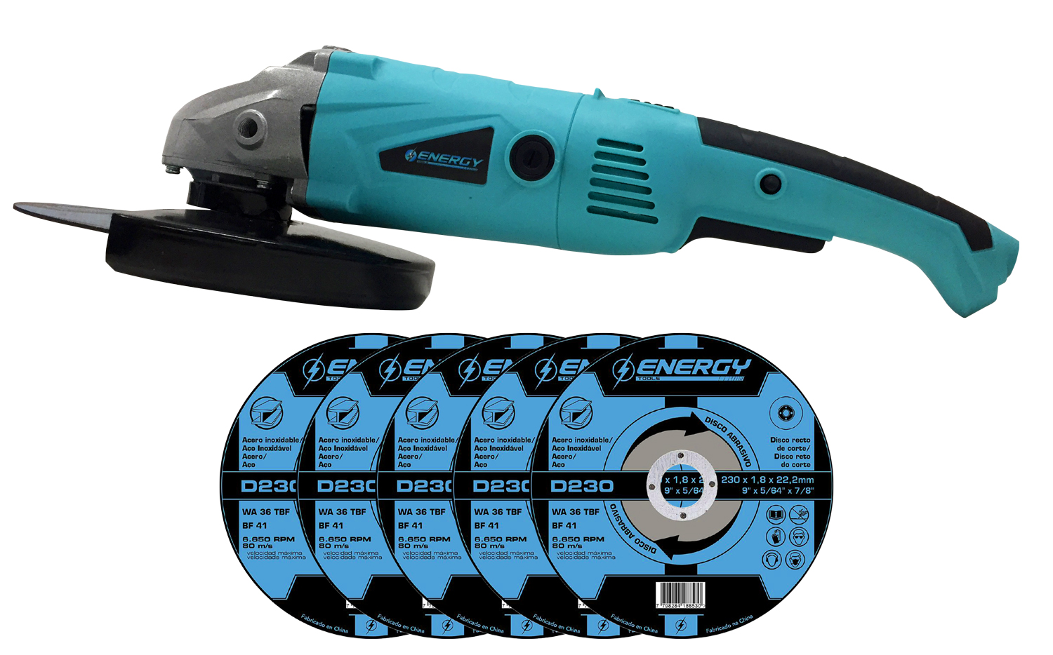 Amoladora Energy 9" 2100w más 5 discos