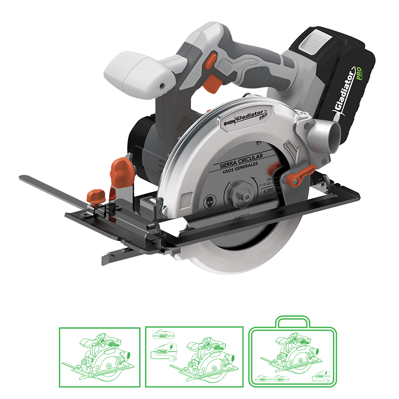 Sierra Circular Inalámbrica Gladiator Pro (incluye cargador y 2 baterias)