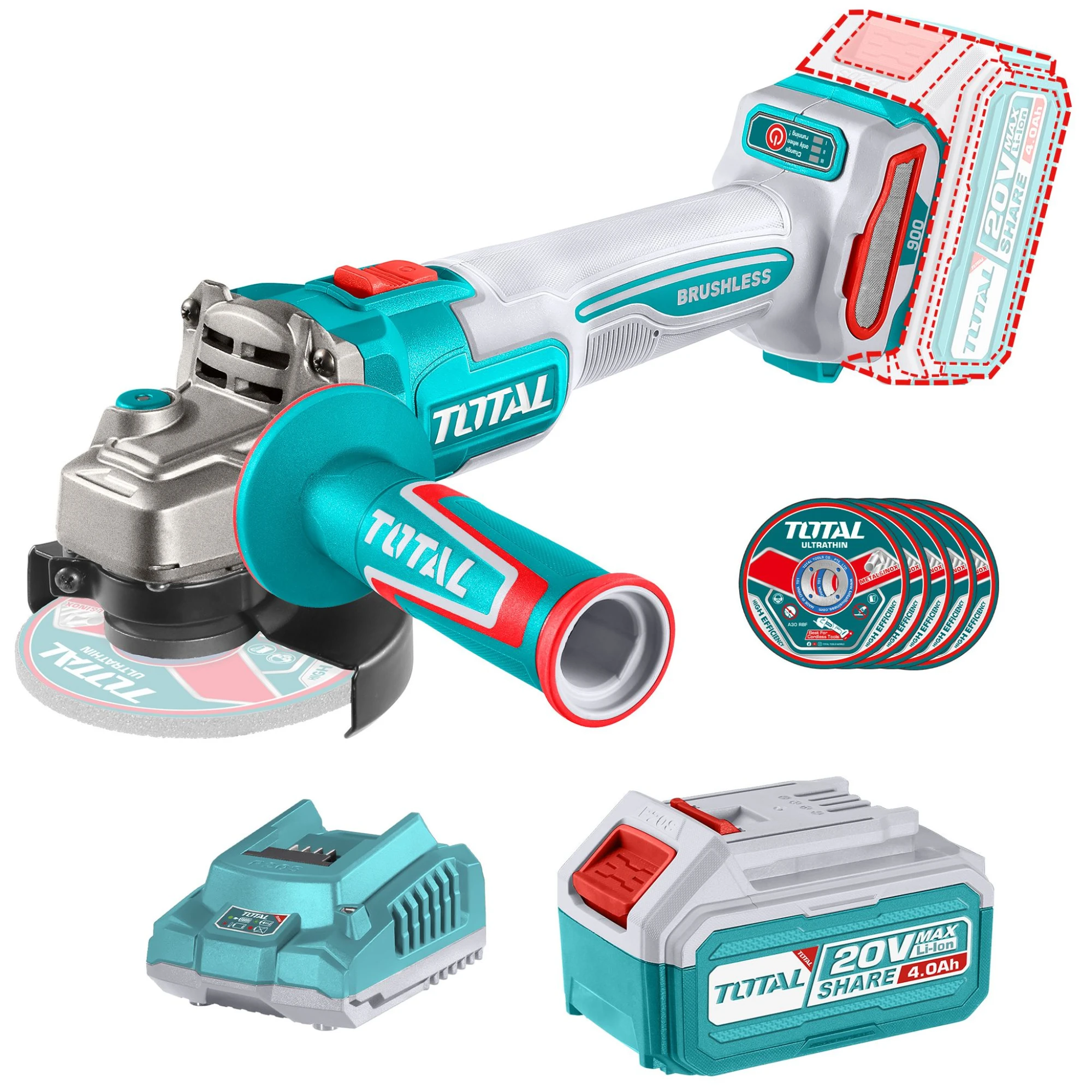 kit Amoladora angular inalámbrica TOTAL 20v + accesorios