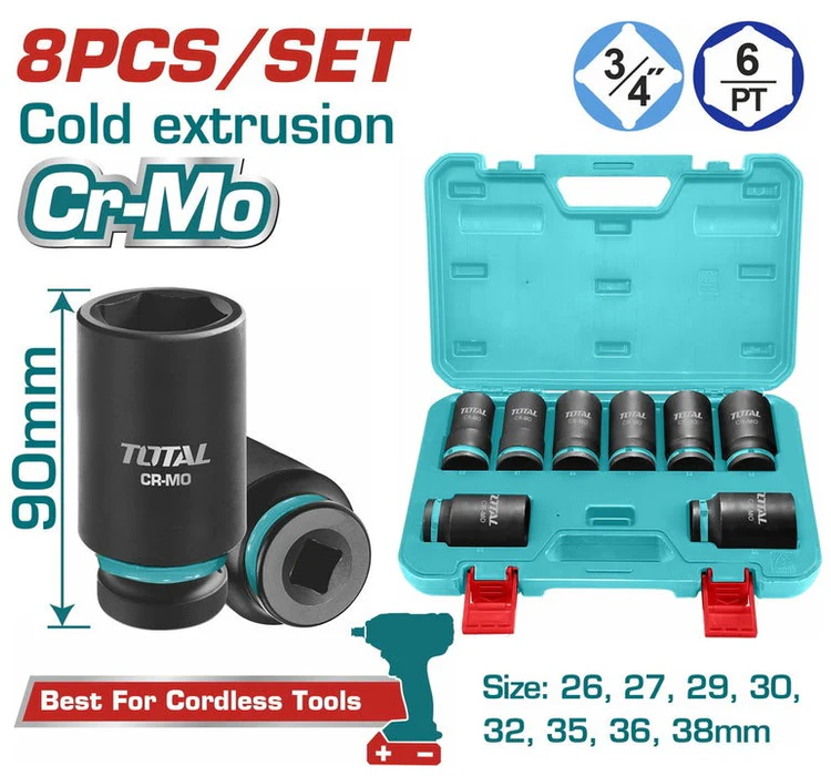 Juego de dados de impacto TOTAL Cr-Mo 8 piezas