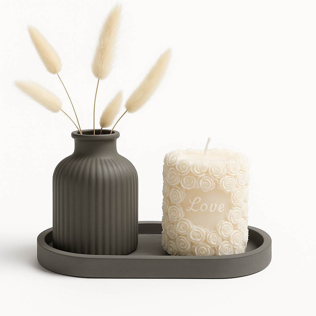 Bougie décorative “Love” avec parfum Lavande & Vanille Ensemble en Pierre blanche artisanale