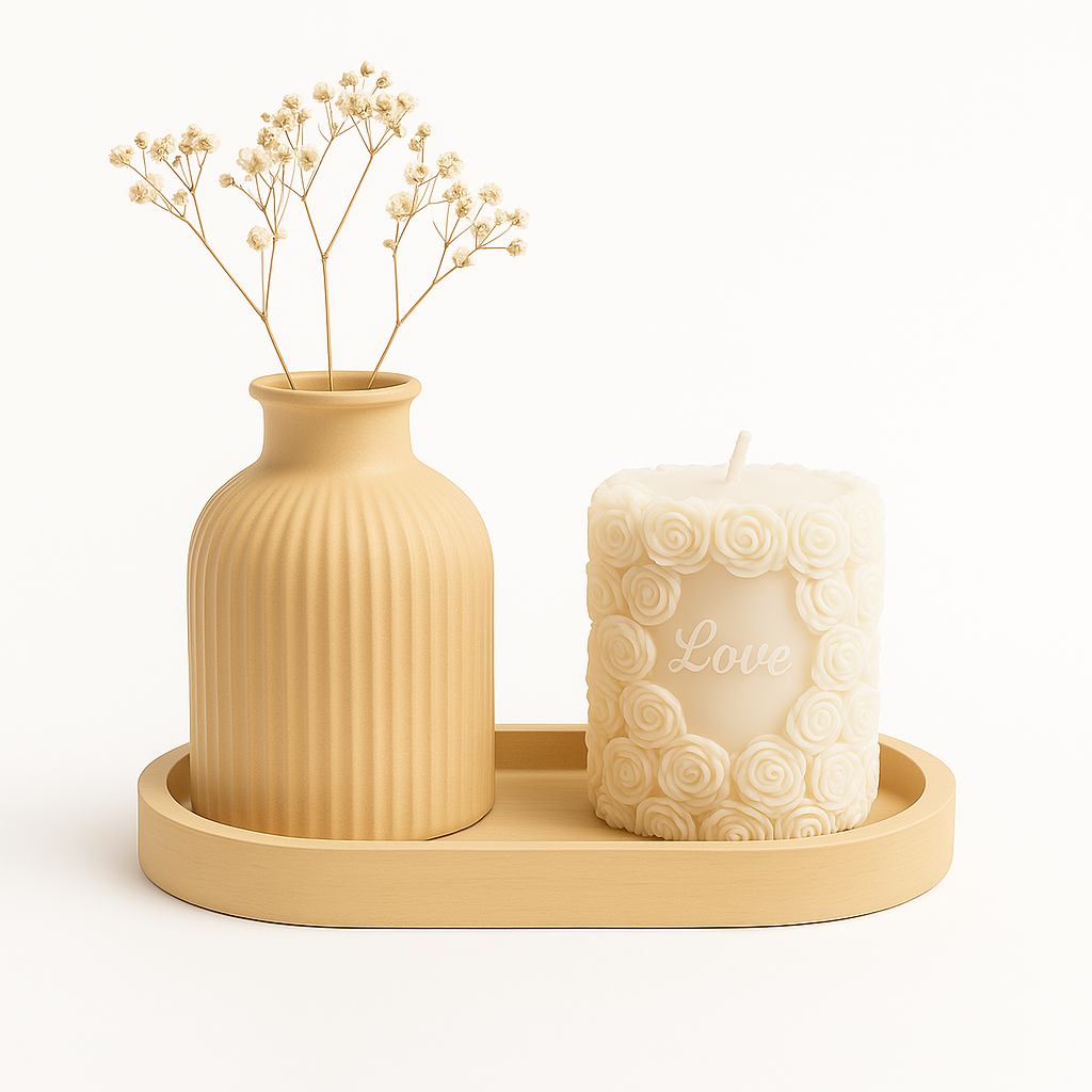 Bougie décorative “Love” avec parfum Lavande & Vanille Ensemble en Pierre blanche artisanale