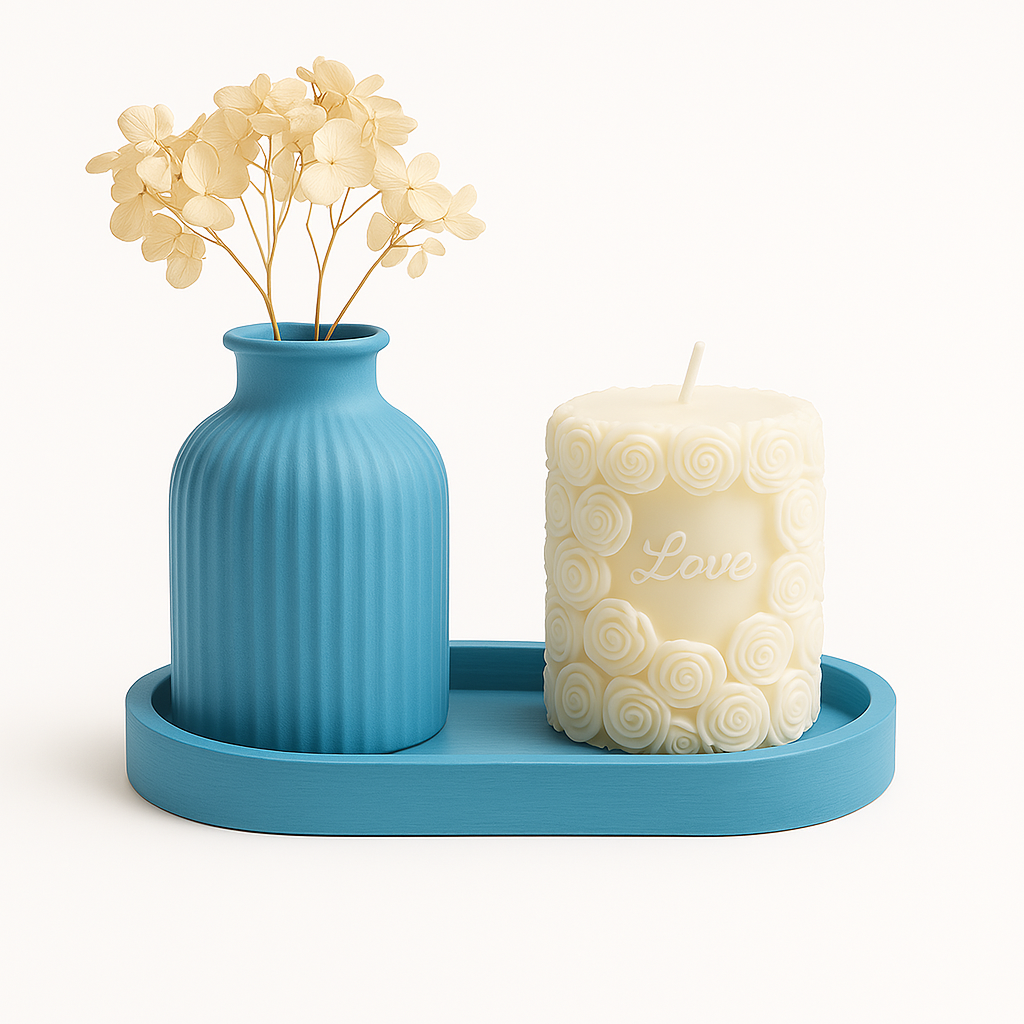 Bougie décorative “Love” avec parfum Lavande & Vanille Ensemble en Pierre blanche artisanale