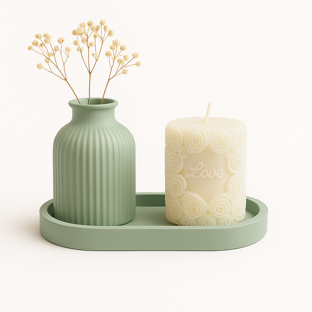 Bougie décorative “Love” avec parfum Lavande & Vanille Ensemble en Pierre blanche artisanale