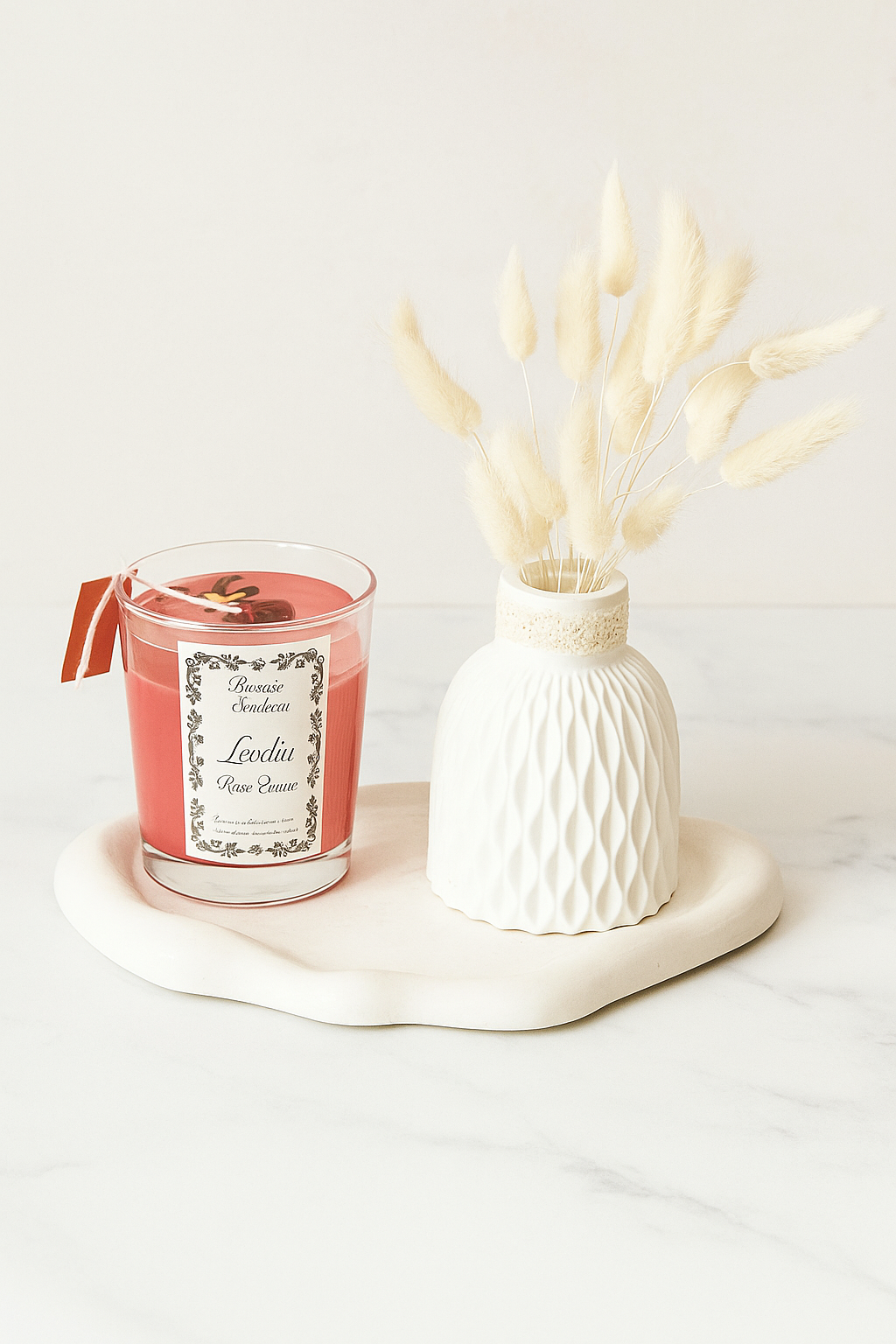 🌿 Ensemble Déco Élégance Naturelle – Vase en Pierre Blanche & Bougie Parfumée 🌿