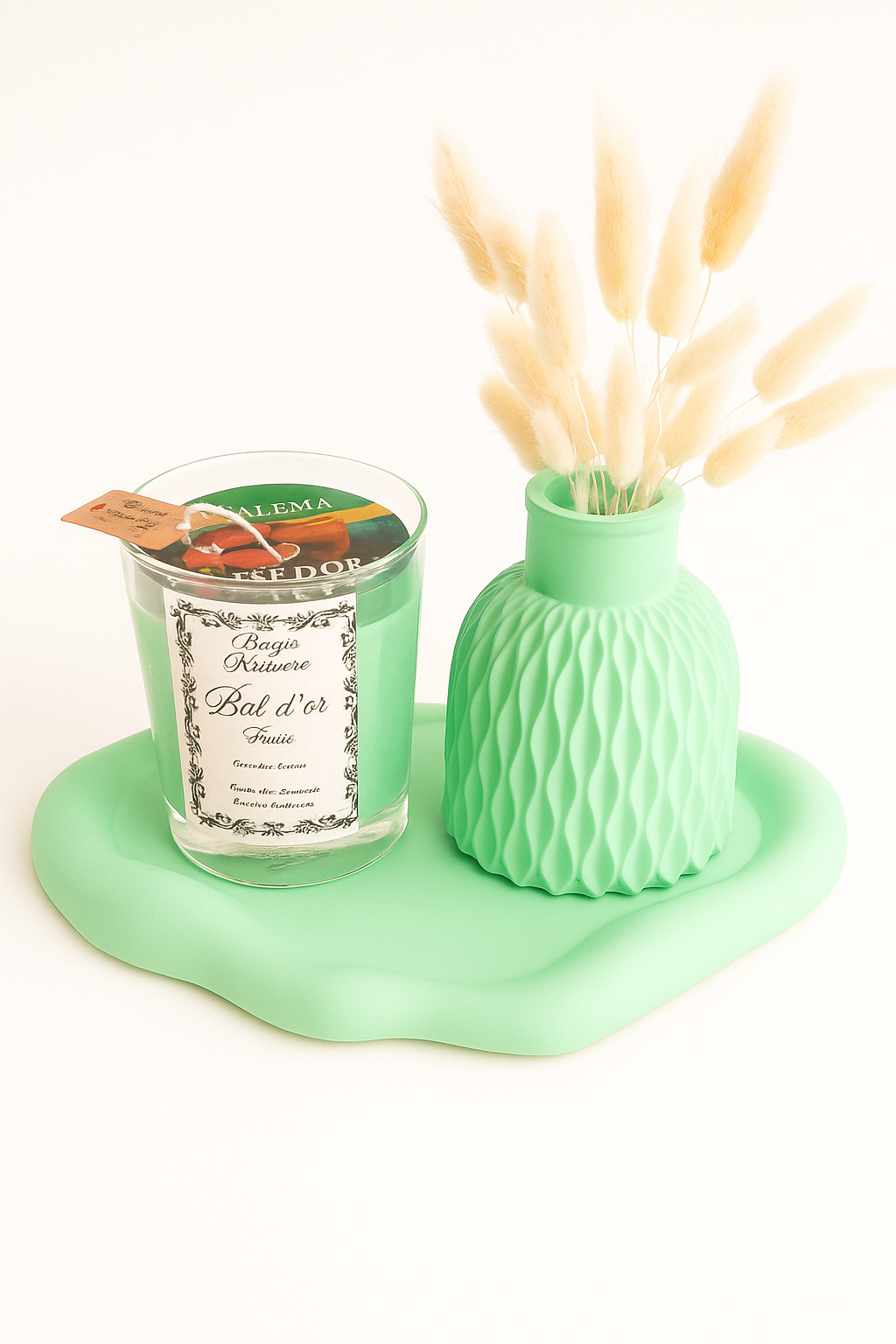 🌿 Ensemble Déco Élégance Naturelle – Vase en Pierre Blanche & Bougie Parfumée 🌿