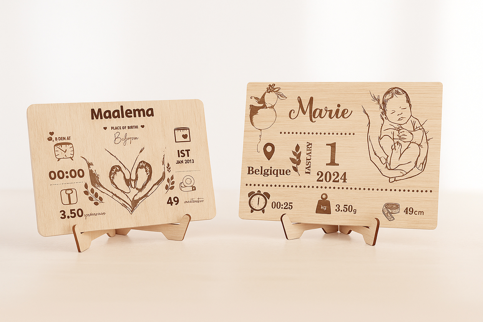 🍼 Plaque de Naissance Personnalisée en Bois Gravé – Cadeau Unique et Émotionnel