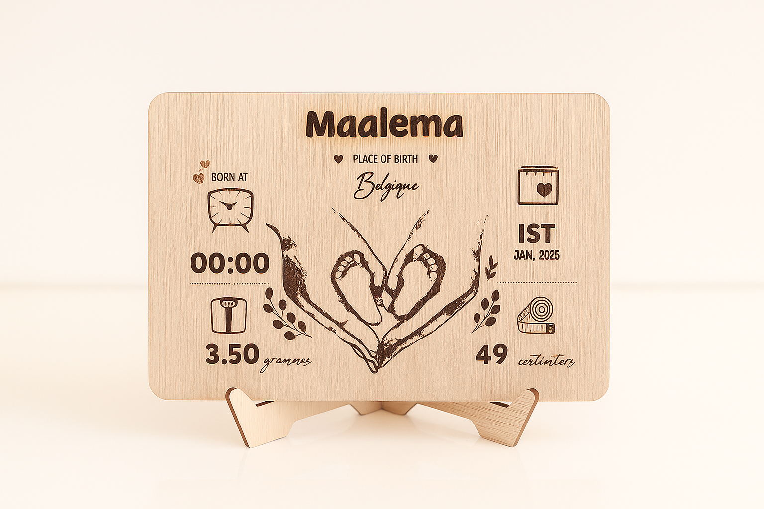 🍼 Plaque de Naissance Personnalisée en Bois Gravé – Cadeau Unique et Émotionnel