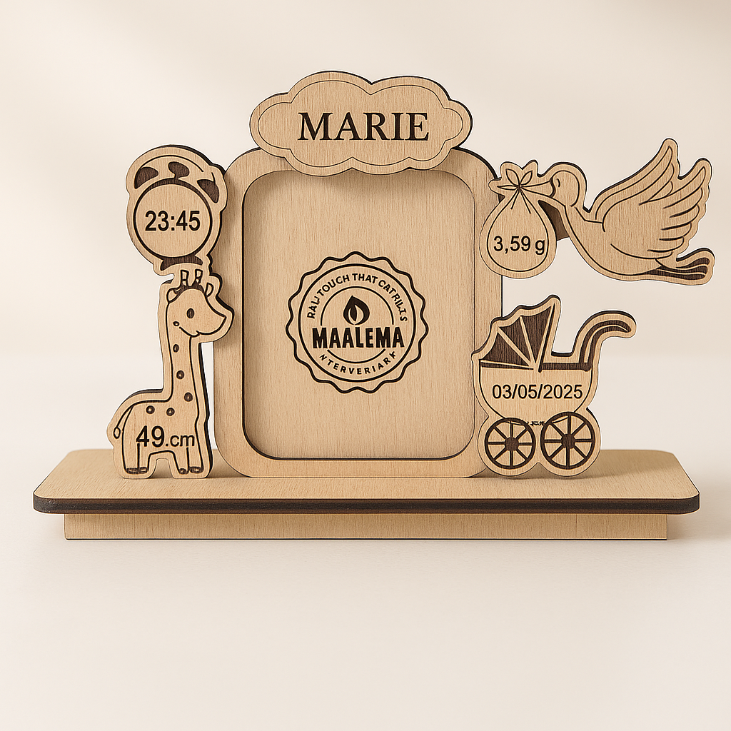 🍼 Plaque de Naissance Personnalisée en Bois Gravé – Cadeau Unique et Émotionnel