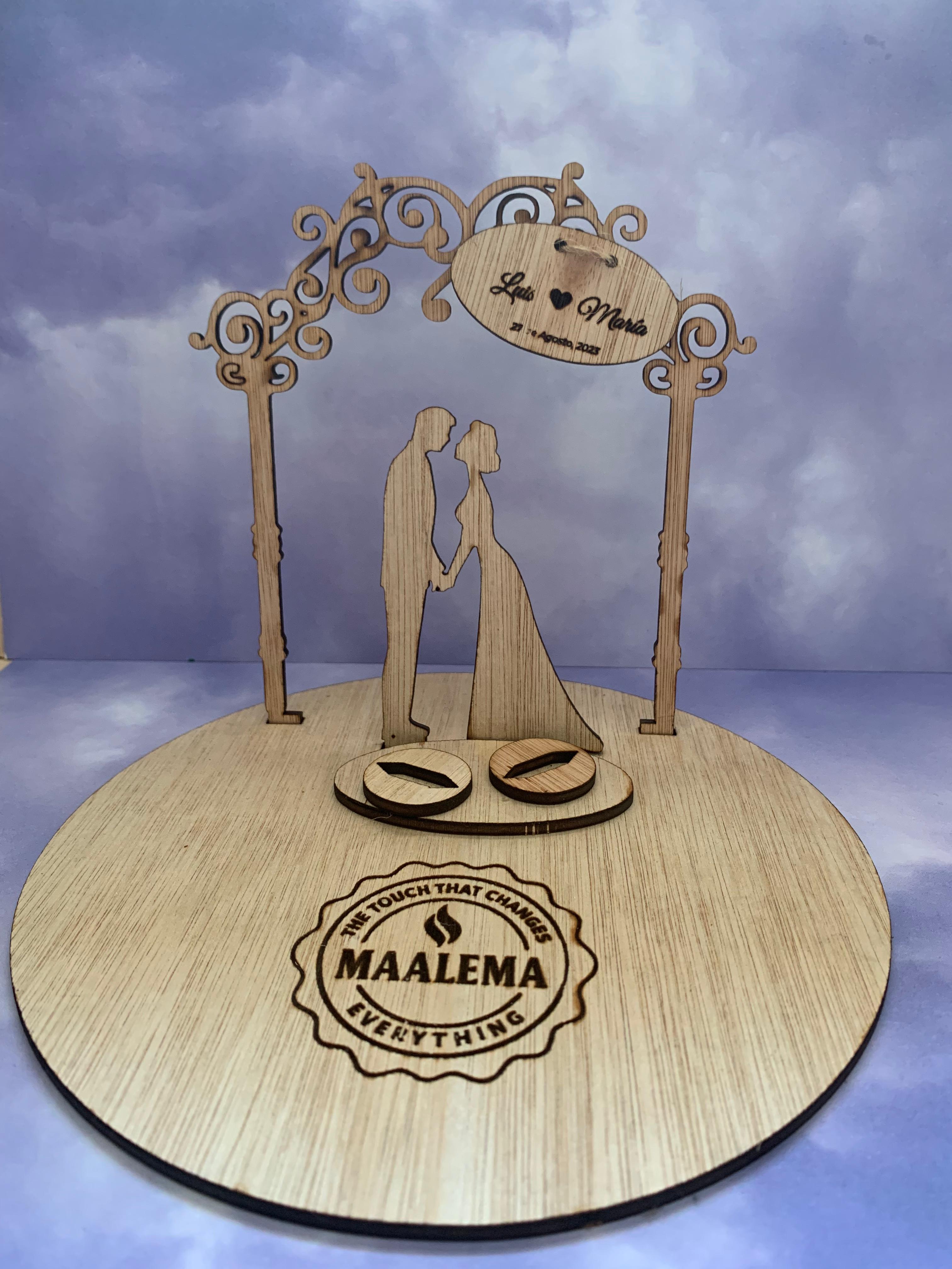 💍 Porte-Bague de Mariage Personnalisé en Bois Naturel – Gravure Laser Premium
