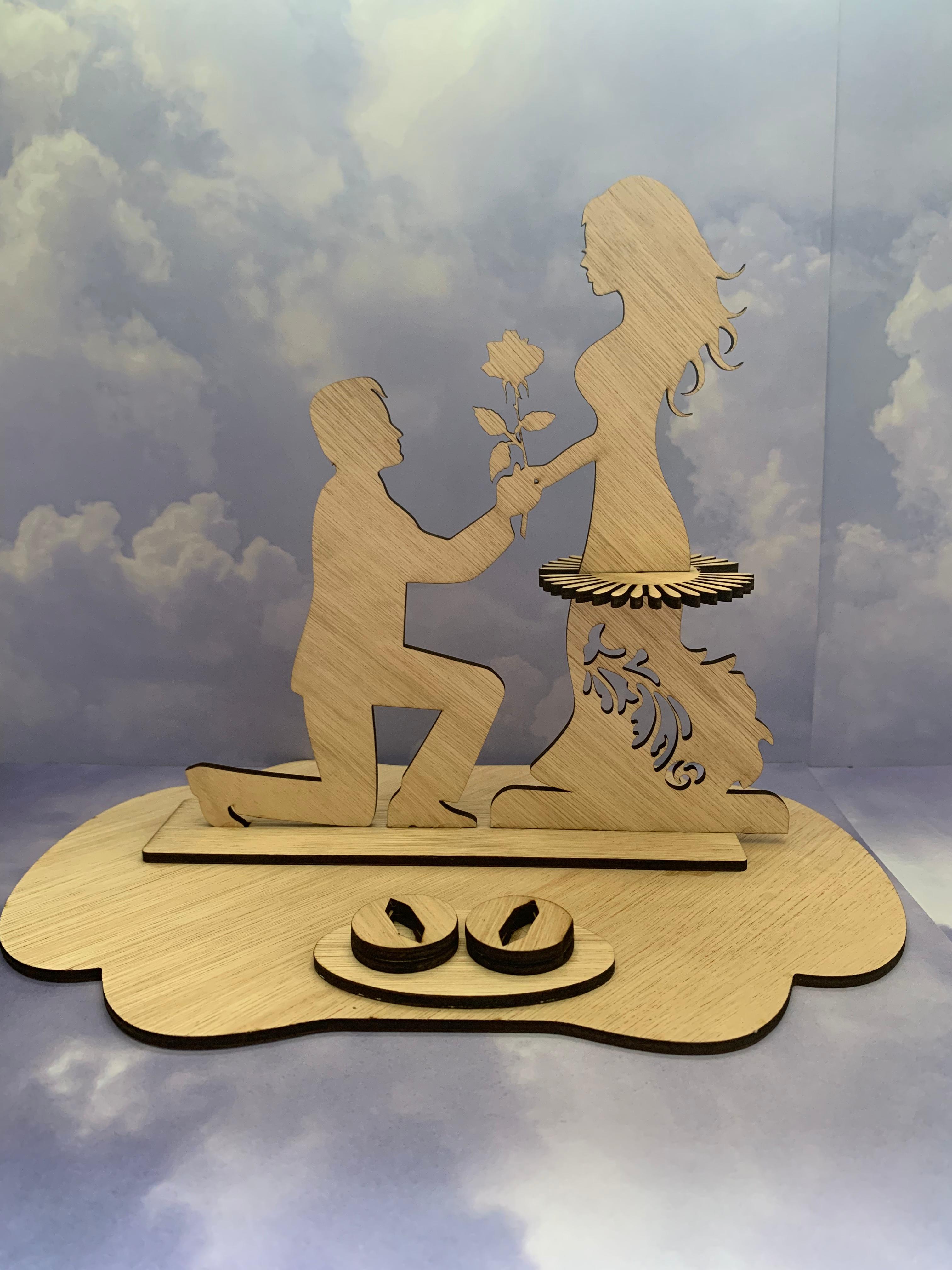 💍 Porte-Bague de Mariage Personnalisé en Bois Naturel – Gravure Laser Premium