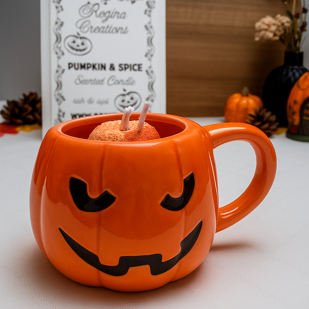 🎃 Mug Citrouille avec Bougie Parfumée – Pumpkin & Spice 🕯️