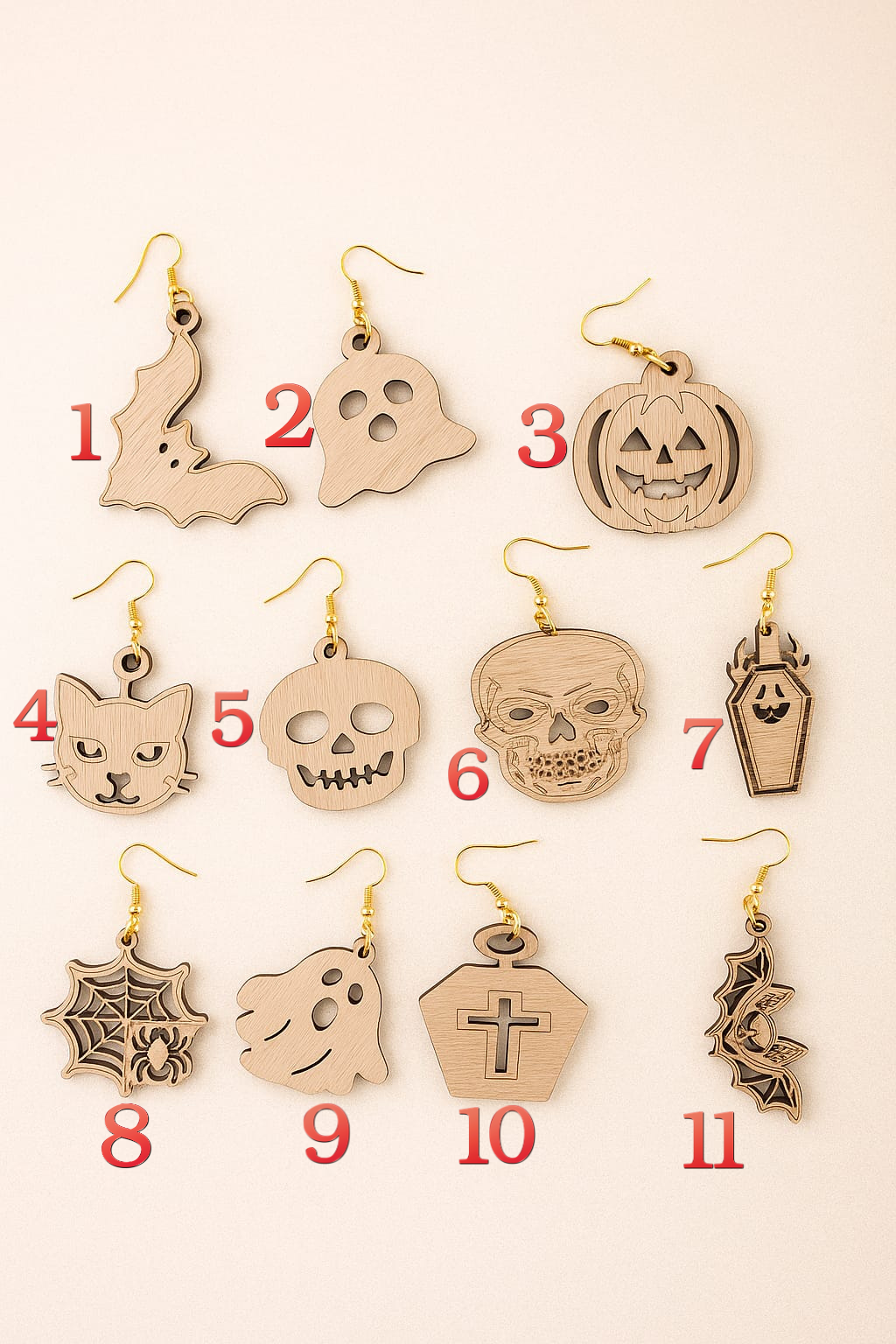 🎃 Boucles d’oreilles Halloween en bois gravé 🎃