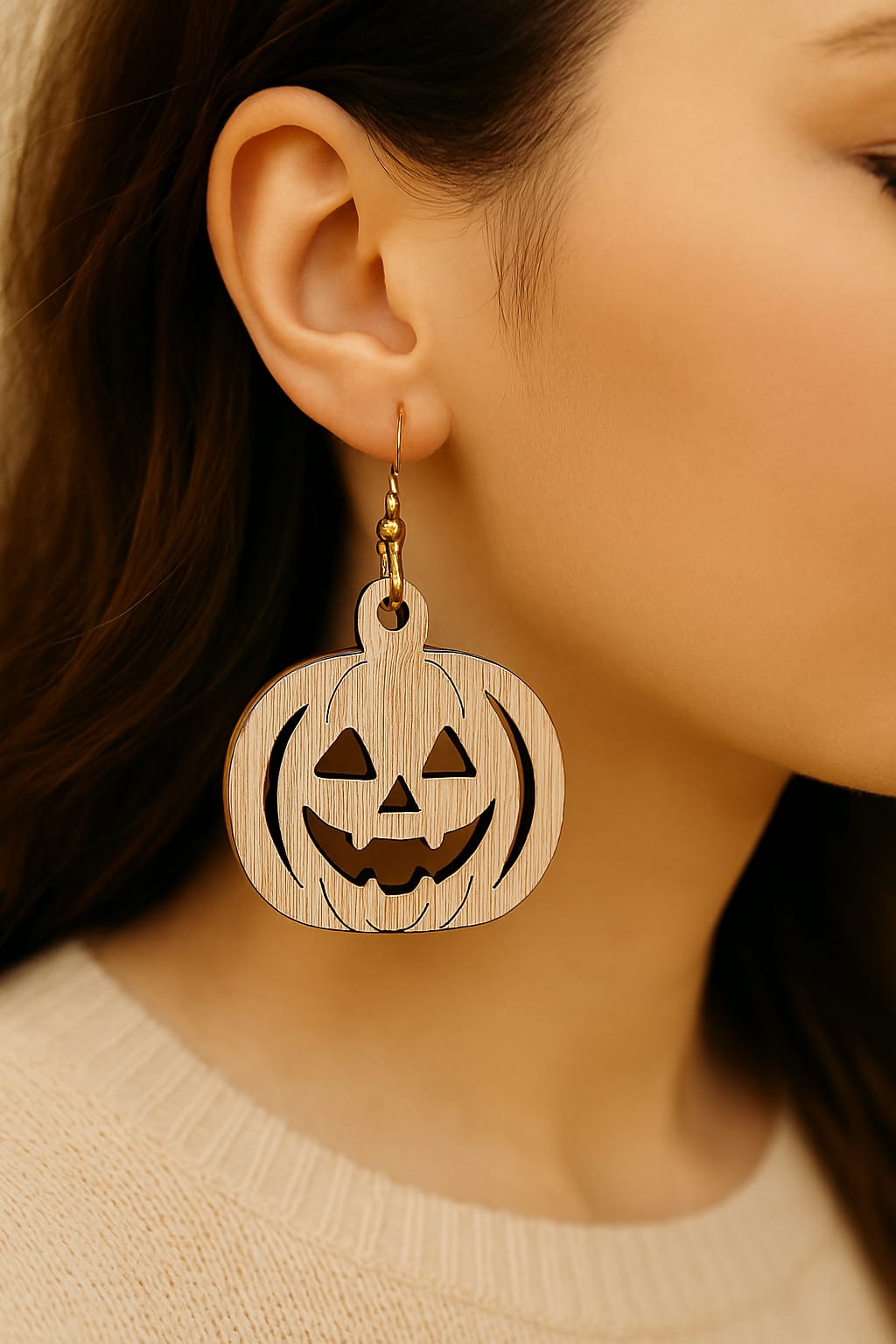 🎃 Boucles d’oreilles Halloween en bois gravé 🎃