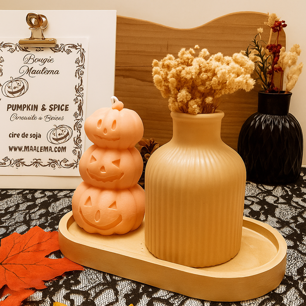 Ensemble Prestige : Plateau & Vase en Pierre Blanche Naturelle avec Bougie Parfumée