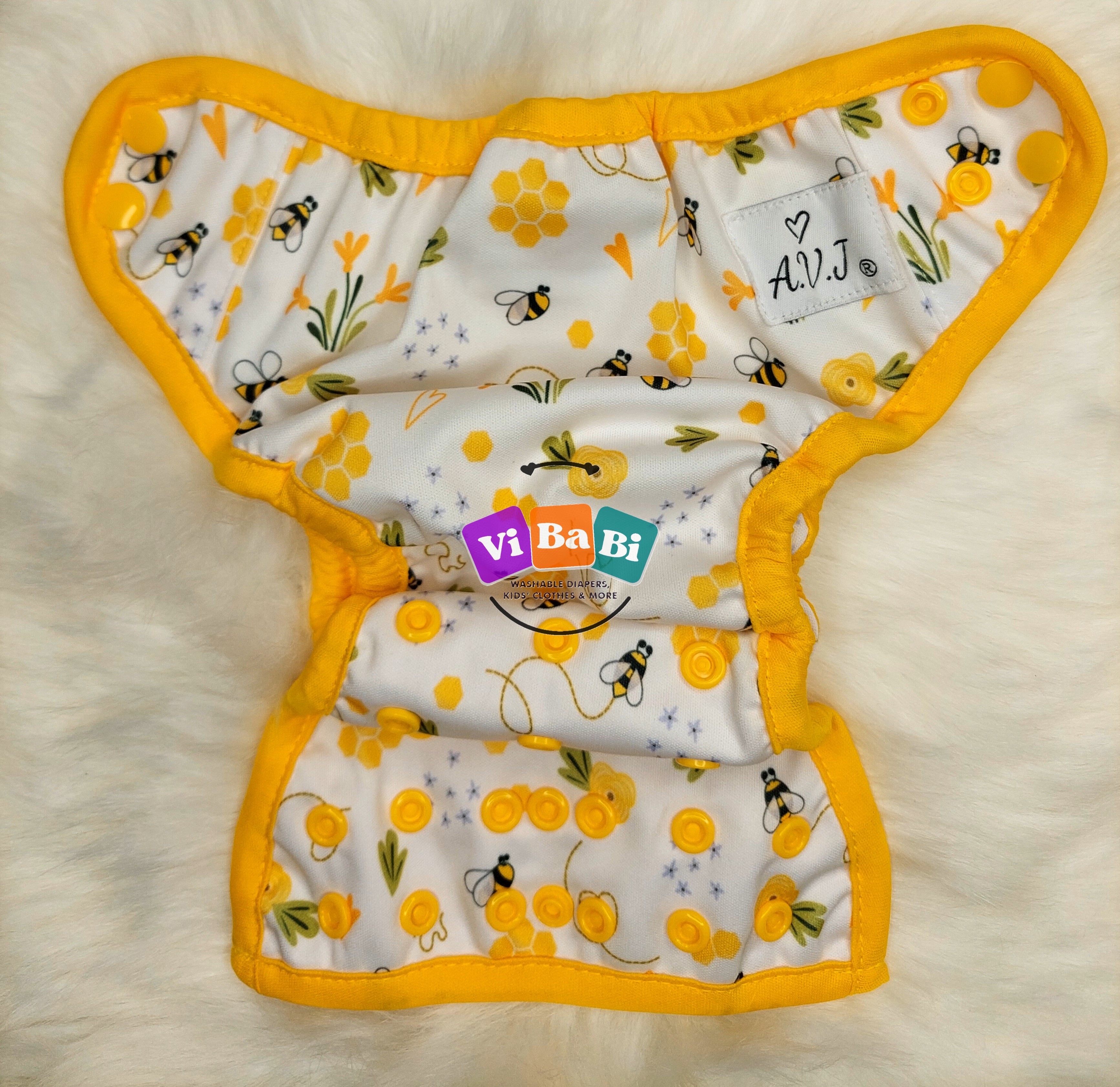 Bee Happy by A.V.J. Clothing, (new Born) Reusable Cloth Diaper