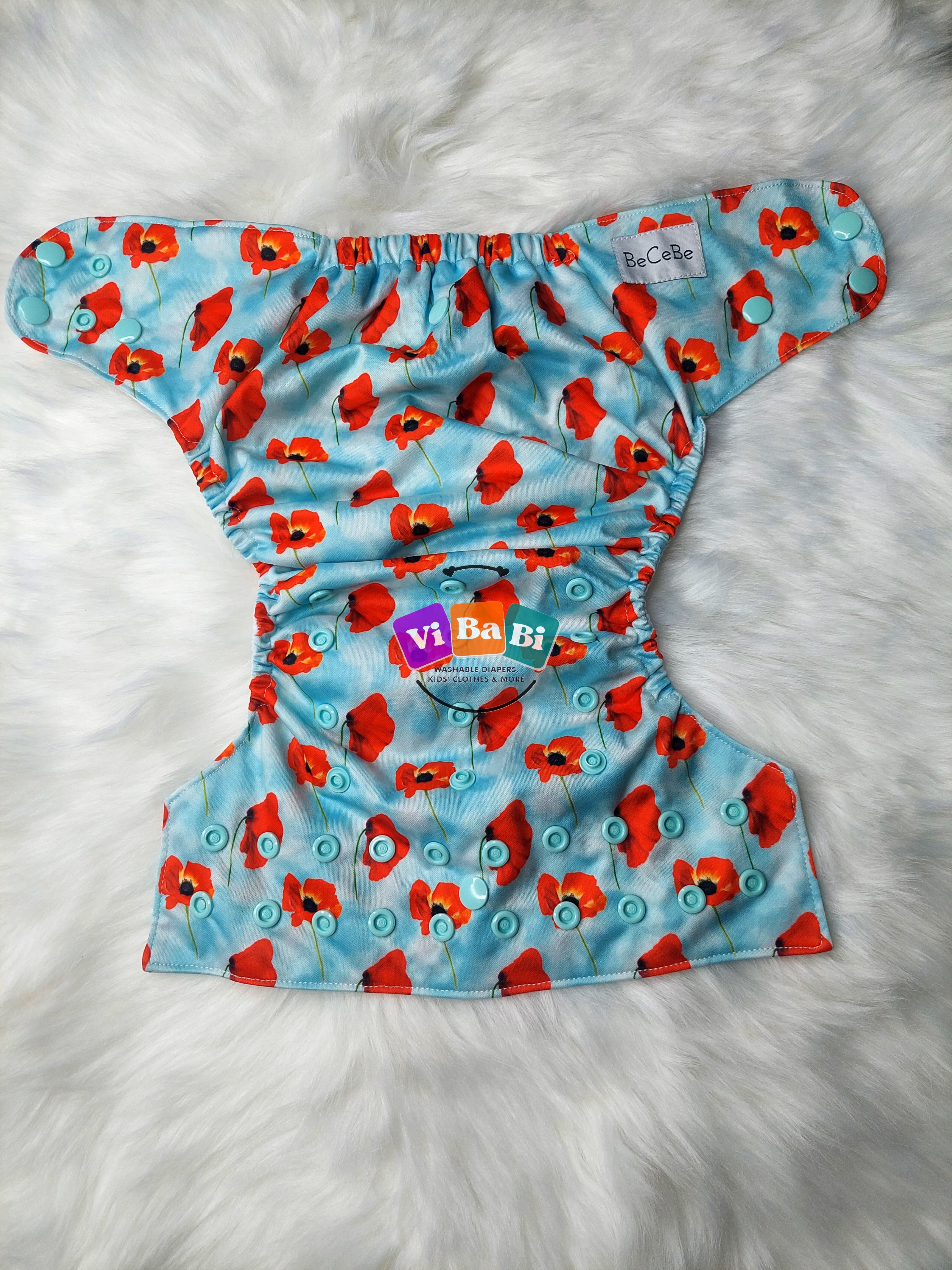 Light Poppies by BeCeBe, Pocket, Reusable Cloth Diaper
