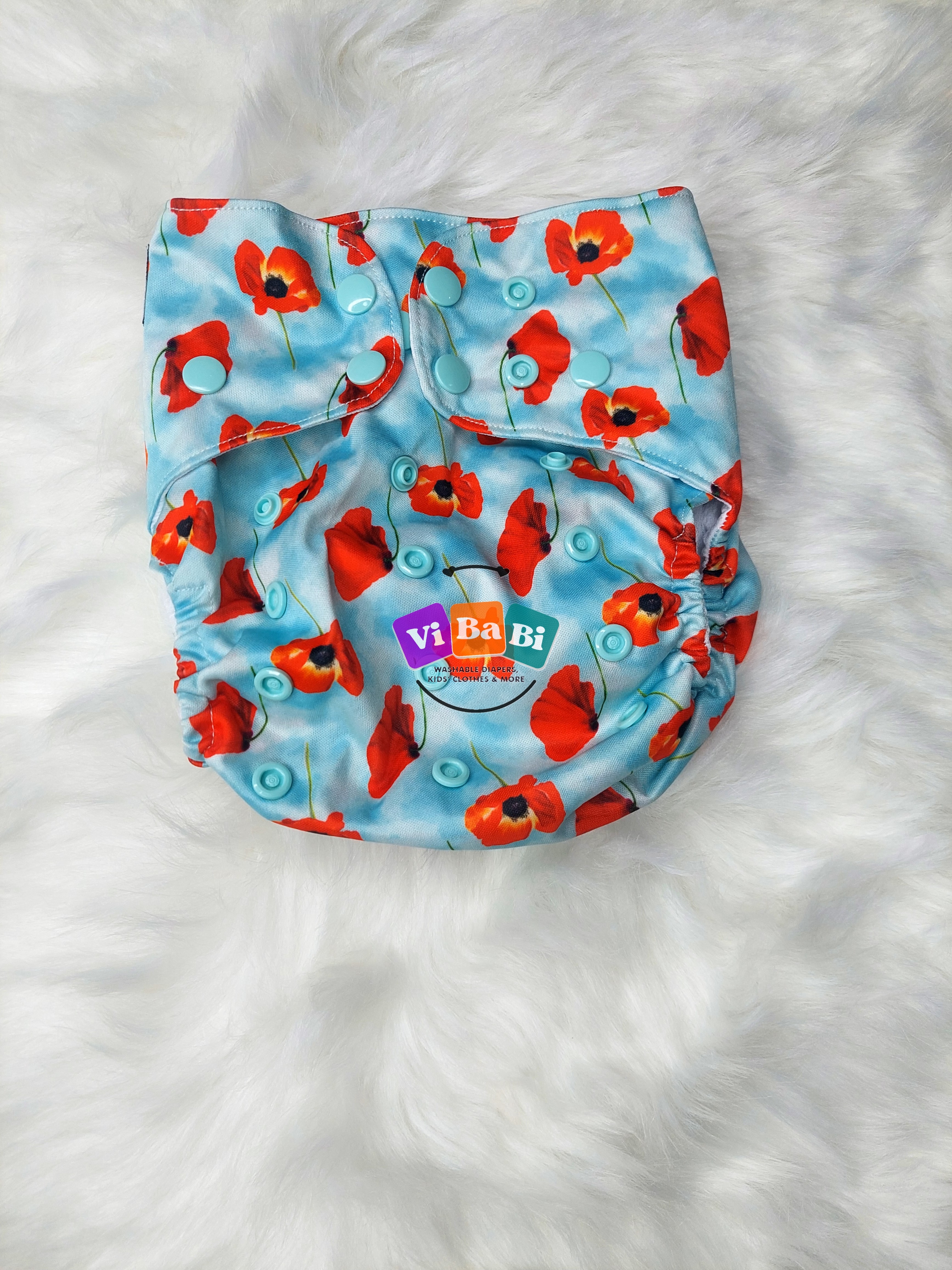 Light Poppies by BeCeBe, Pocket, Reusable Cloth Diaper  