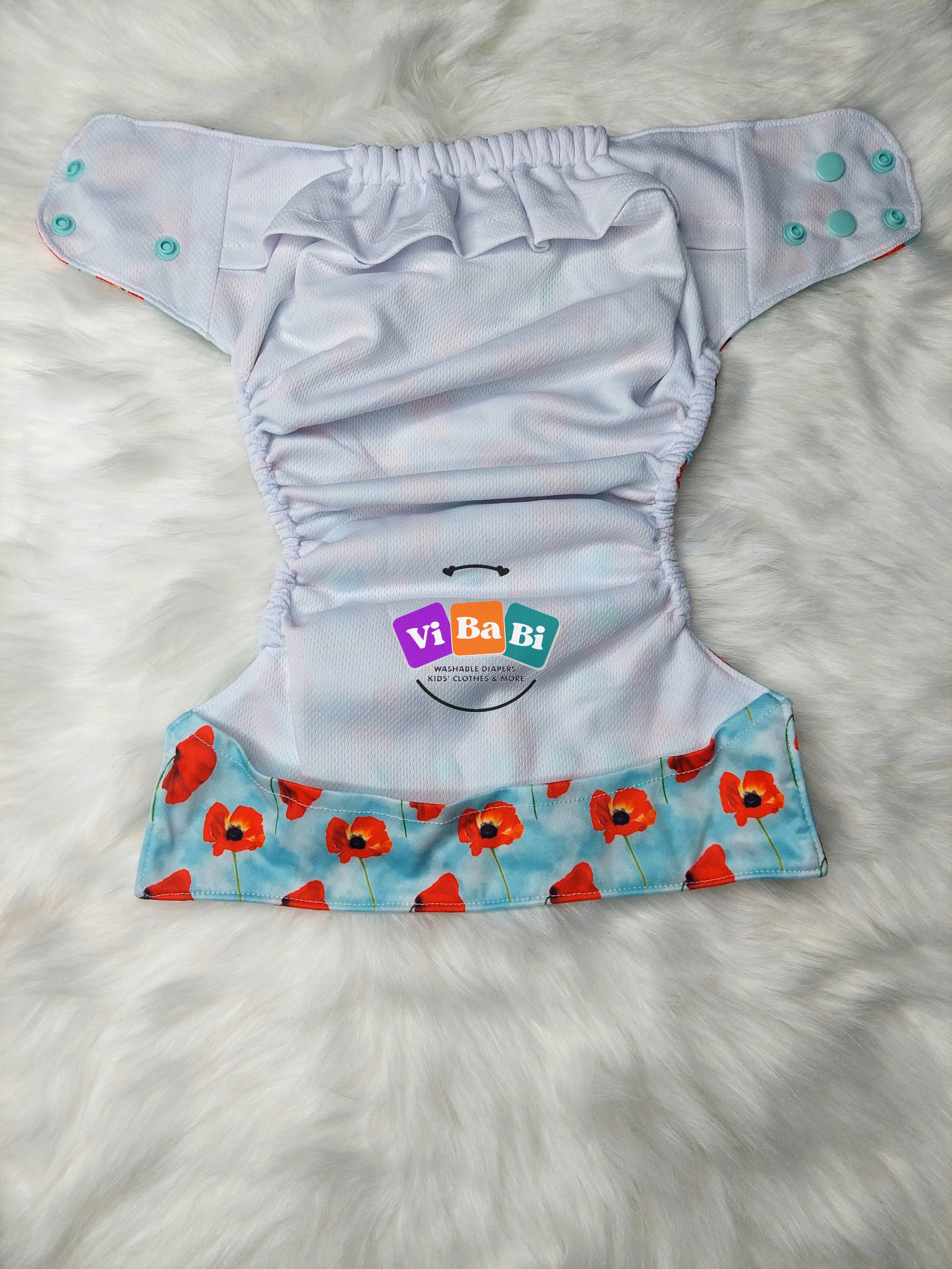 Light Poppies by BeCeBe, Pocket, Reusable Cloth Diaper  