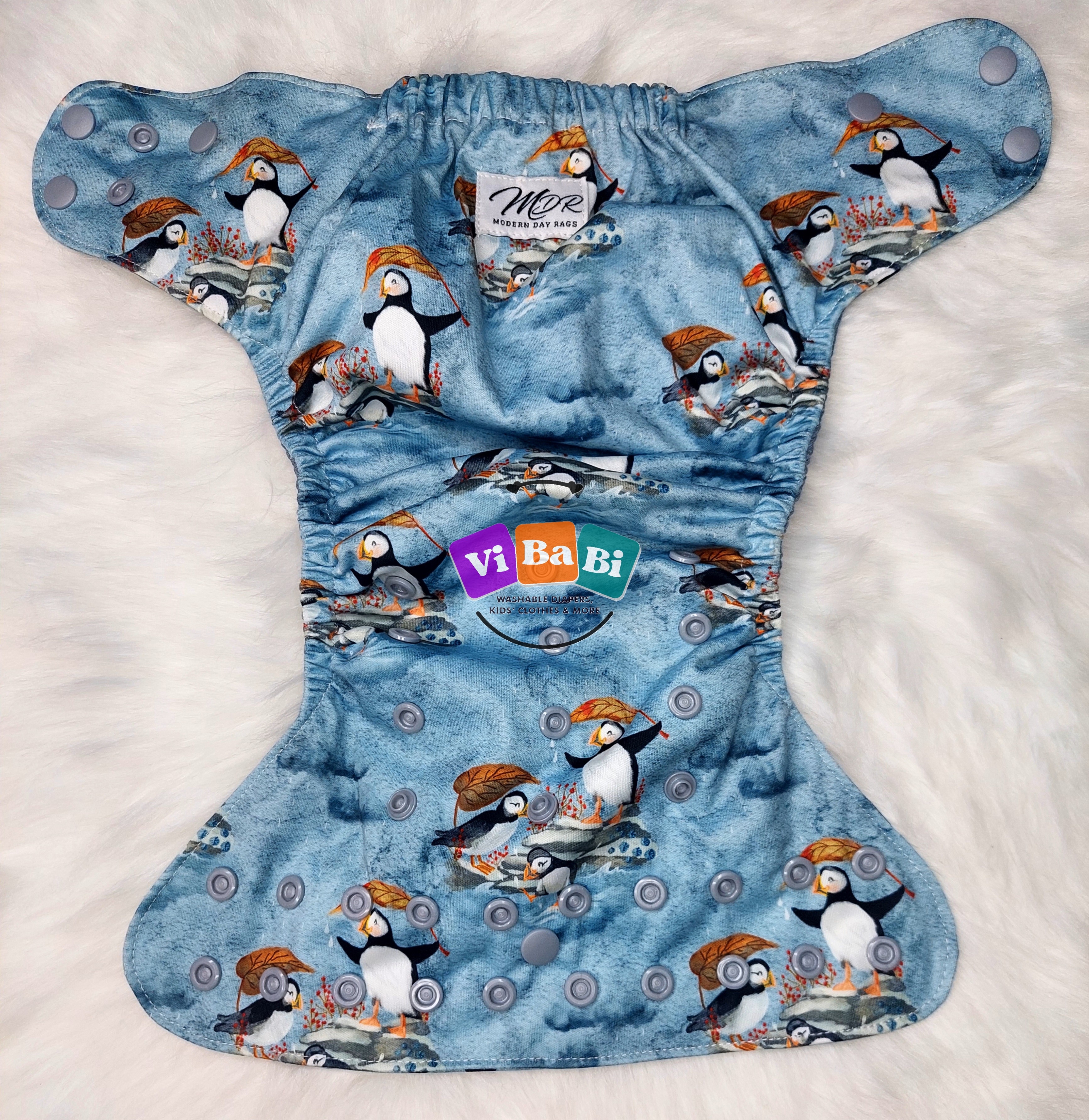Puffin in The Rain by Modern Day Rags, (Pocket) Reusable Cloth Diaper