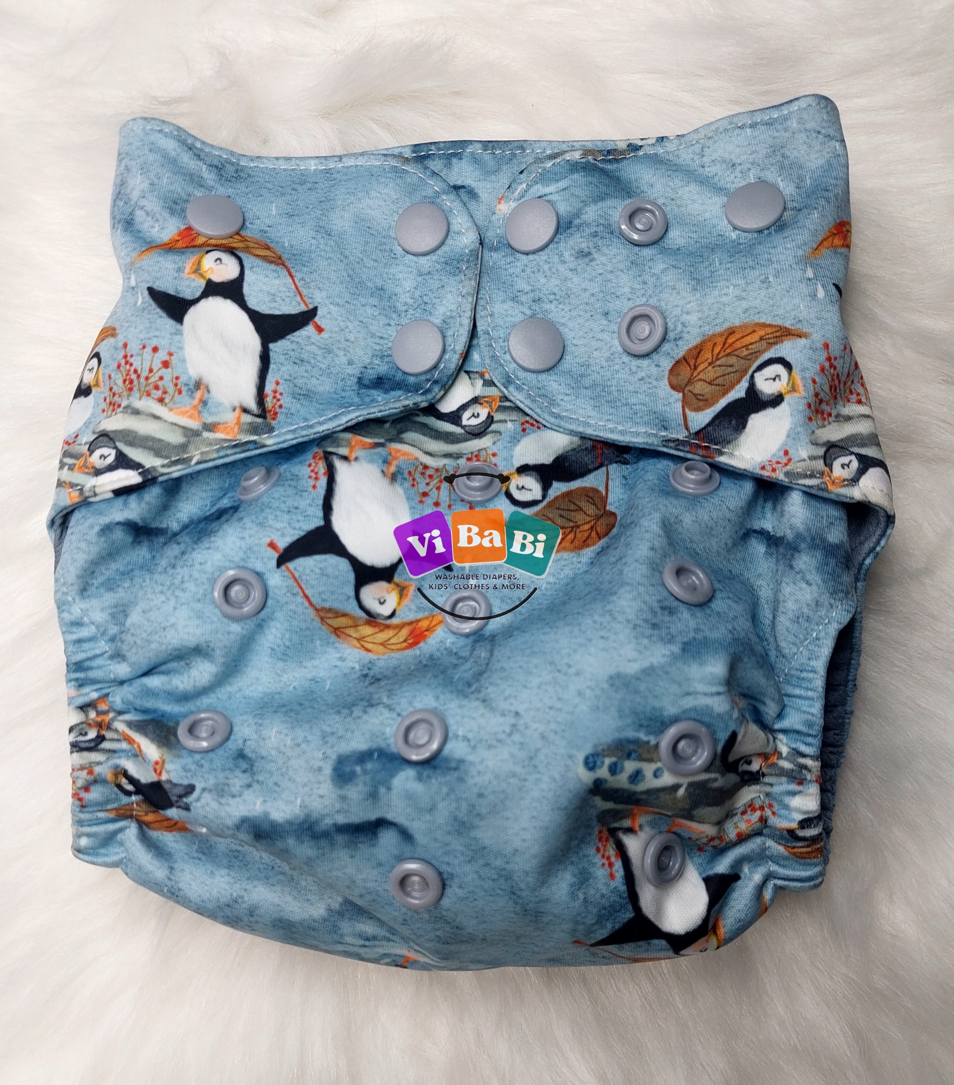 Puffin in The Rain by Modern Day Rags, (Pocket) Reusable Cloth Diaper