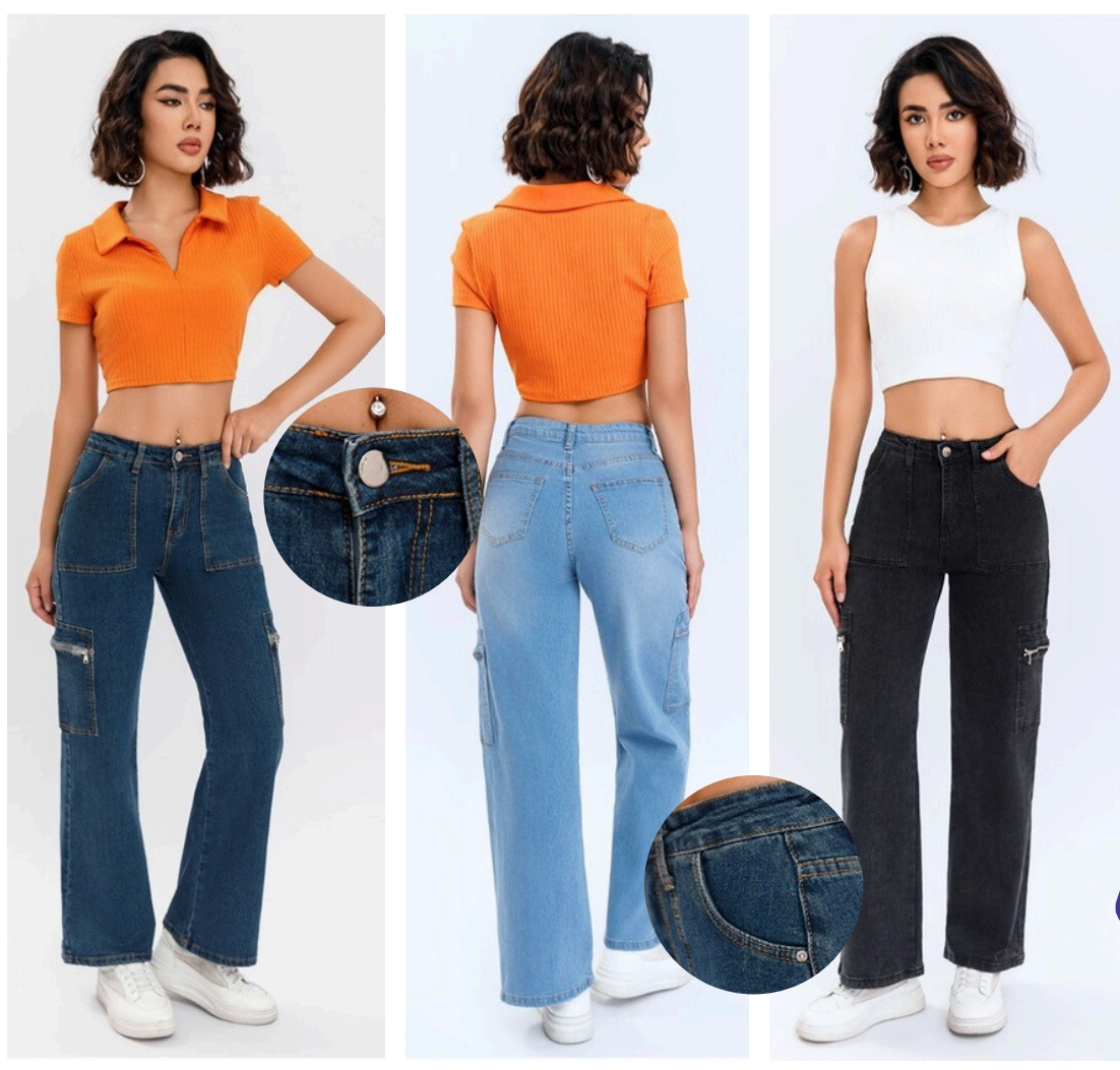 PANTALON DE MEZCLILLA CARGO - RECTO - STRETCH 101