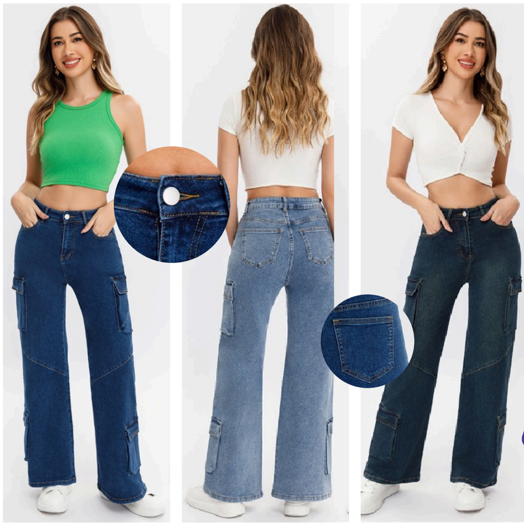PANTALON DE MEZCLILLA CARGO - RECTO - STRETCH 663