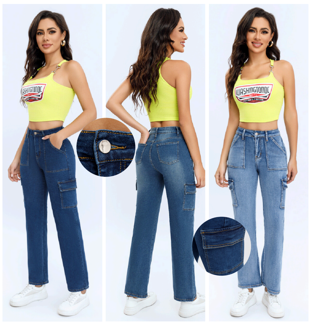 PANTALON DE MEZCLILLA CARGO - RECTO - STRETCH 584