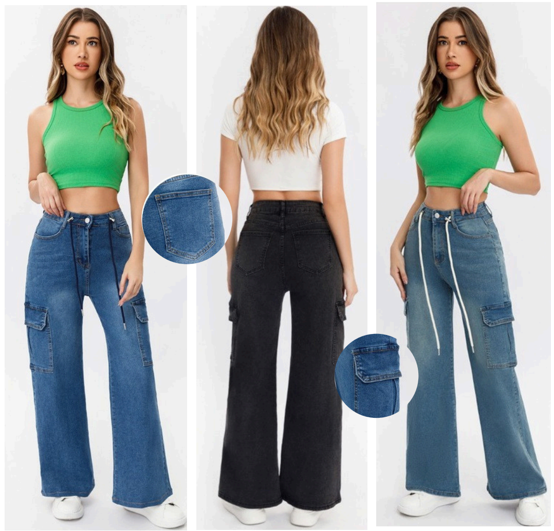 PANTALON DE MEZCLILLA CARGO - ACAMPANADO STRETCH 675