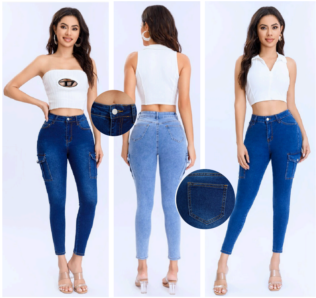 PANTALON DE MEZCLILLA ENTUBADO- CARGO - STRETCH 440