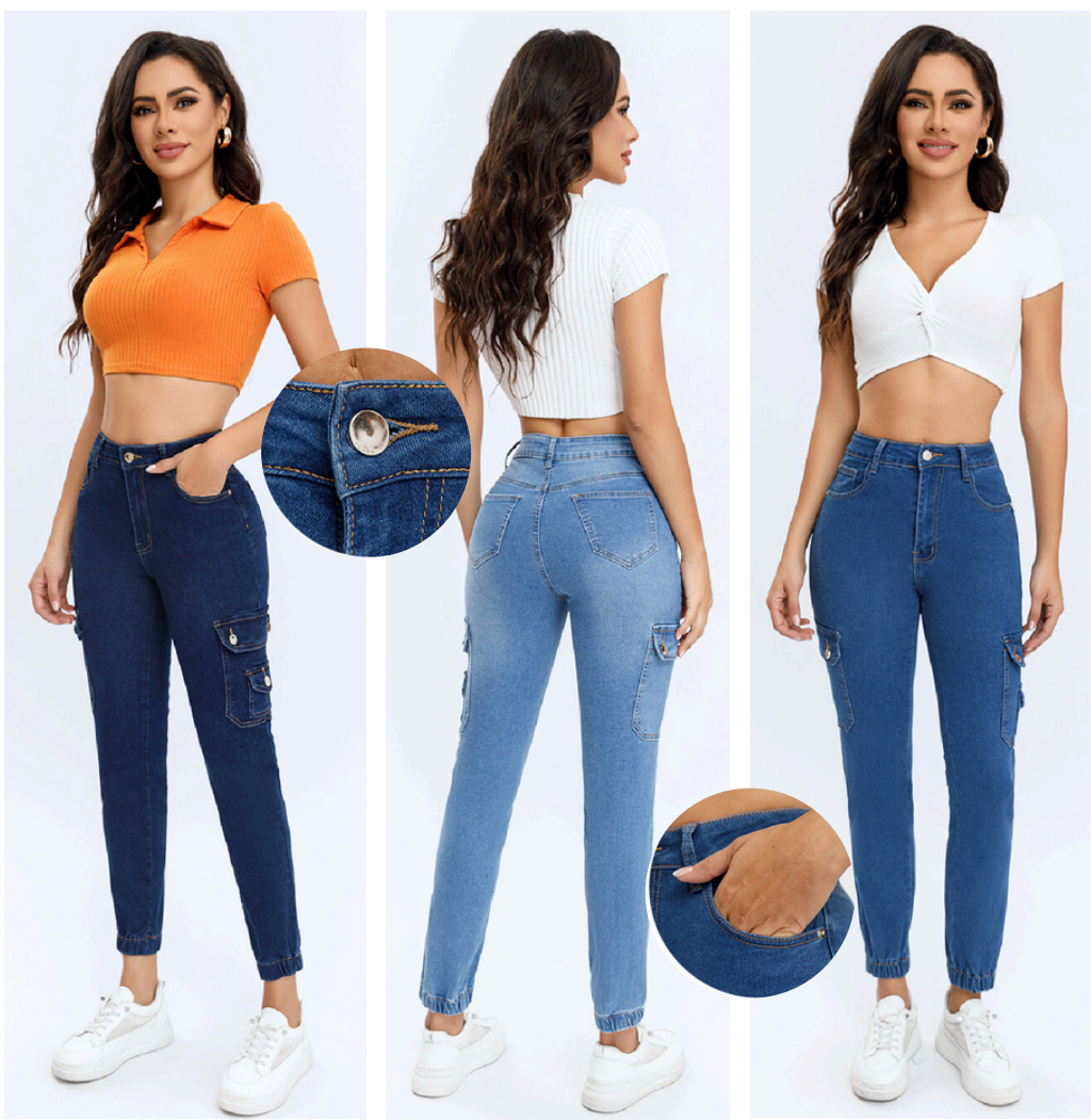 PANTALON DE MEZCLILLA ENTUBADO CARGO - SKINNY - STRETCH 523