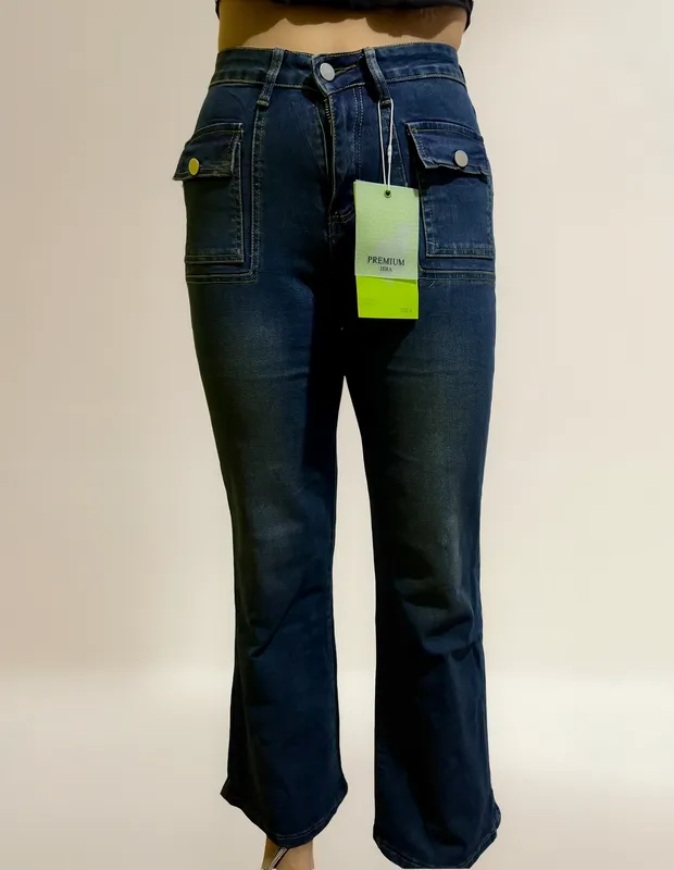 PANTALON DE MEZCLILLA CARGO - ACAMPANADO - STRETCH 643