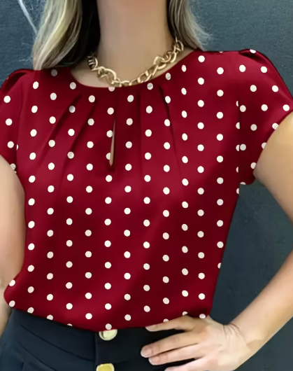 BLUSA ROJA CON LUNARES BLANCOS