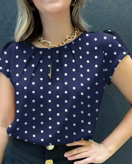 BLUSA AZUL CON LUNARES BLANCOS